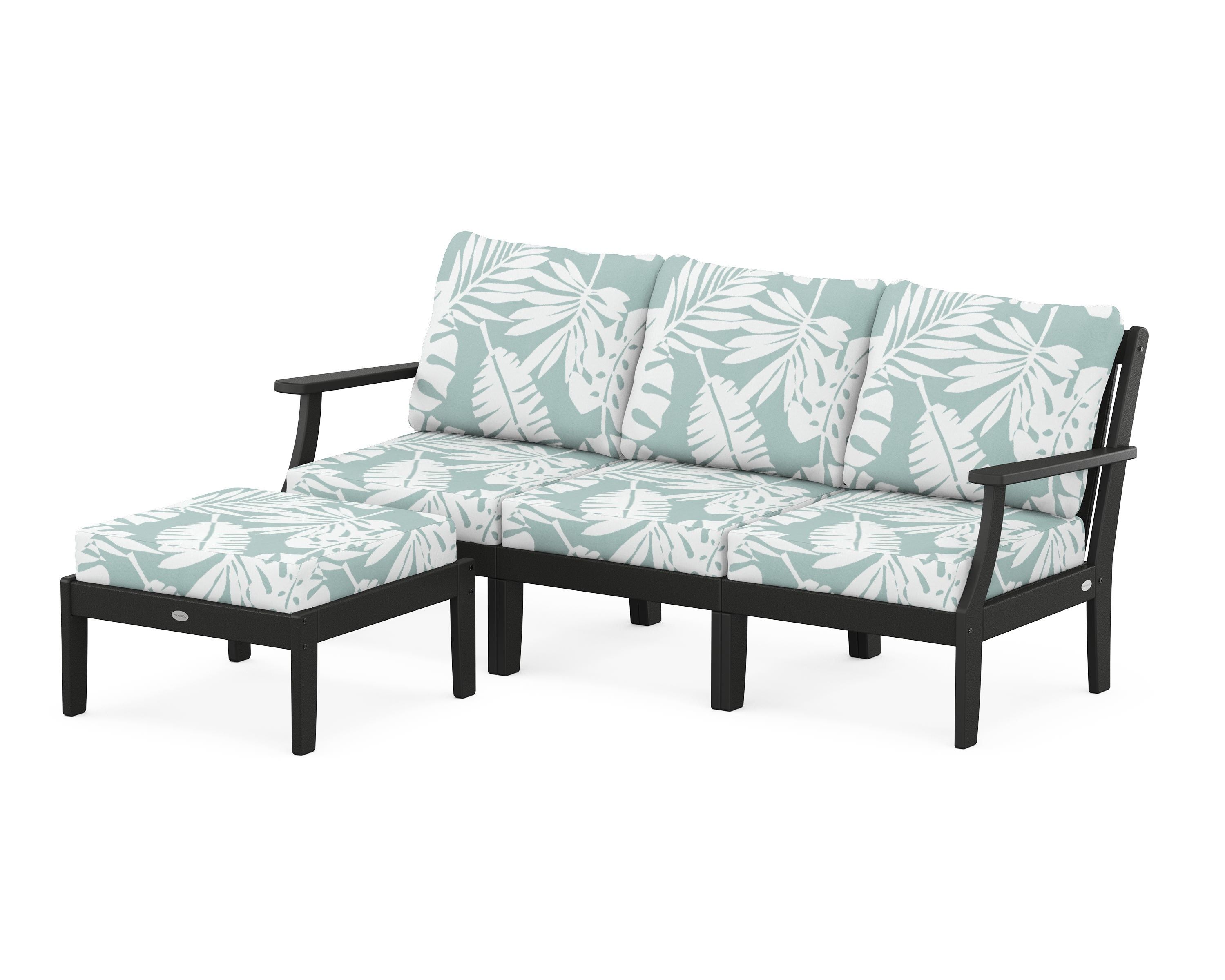 POLYWOOD® Braxton Modular 4-Piece Deep Seating Set with Ottoman in Black / Leaf Glacier Spa