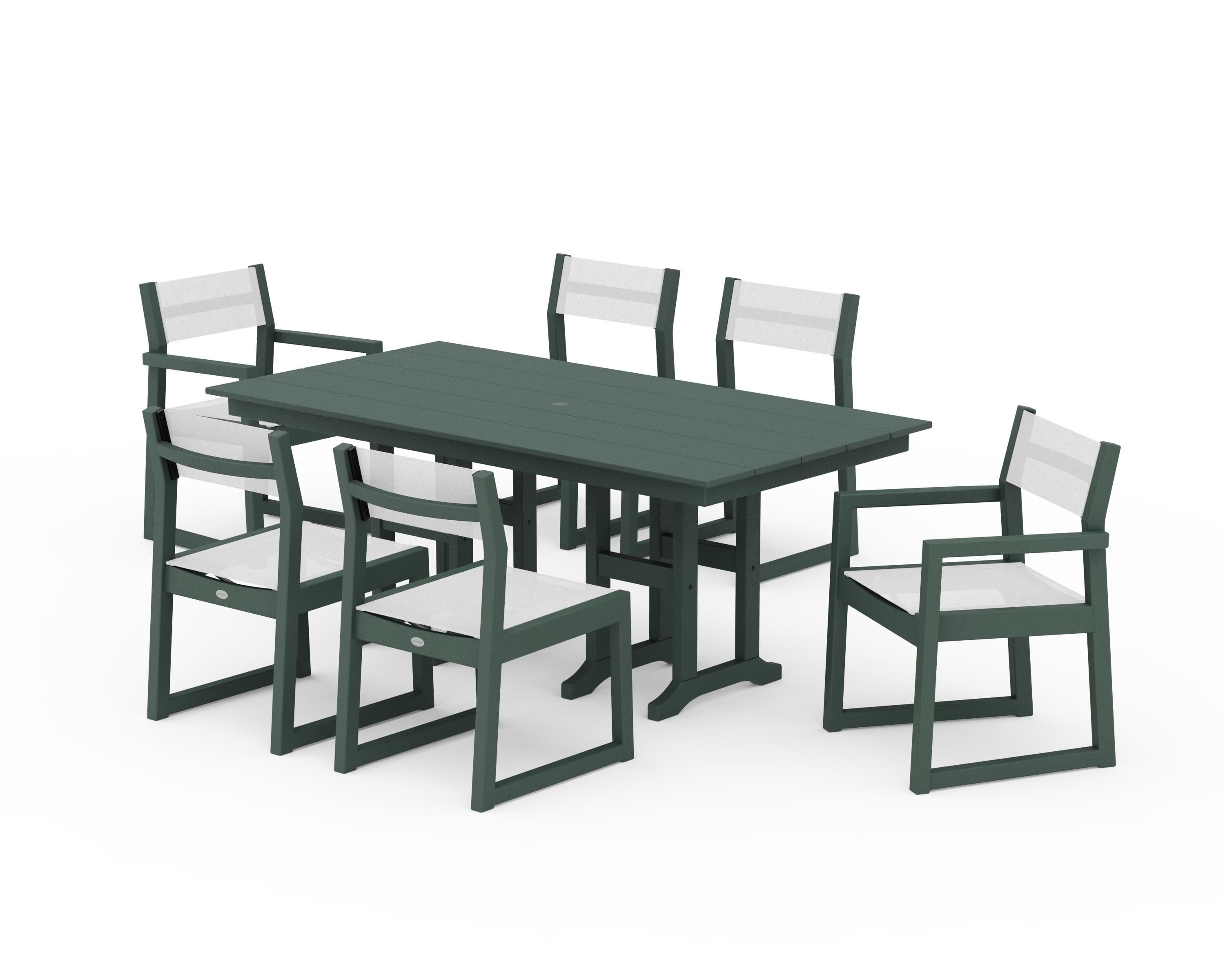 POLYWOOD® EDGE Sling 7-Piece Farmhouse Dining Set in Green / White Sling