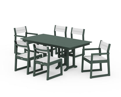 POLYWOOD® EDGE Sling 7-Piece Farmhouse Dining Set in Green / White Sling