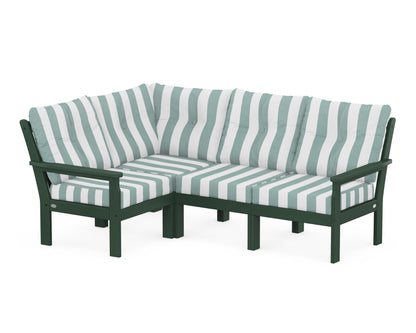 POLYWOOD® Vineyard 4-Piece Sectional in Green / Cabana Stripe Glacier Spa