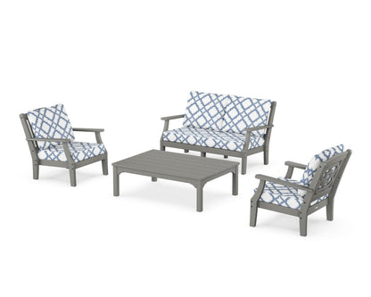 Martha Stewart by POLYWOOD® Chinoiserie 4-Piece Deep Seating Set with Loveseat in Slate Grey / Trellis Sky Blue