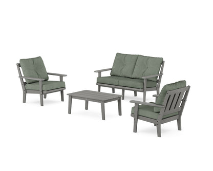 POLYWOOD® Oxford 4-Piece Deep Seating Set with Loveseat in Slate Grey / Cast Sage