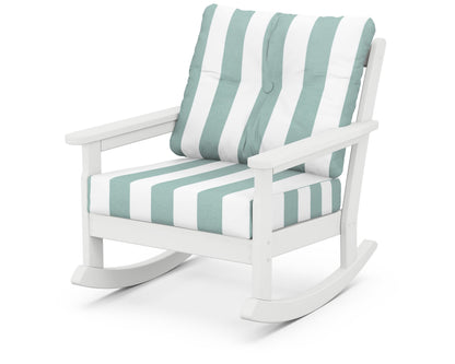 POLYWOOD® Vineyard Deep Seating Rocking Chair in White / Cabana Stripe Glacier Spa