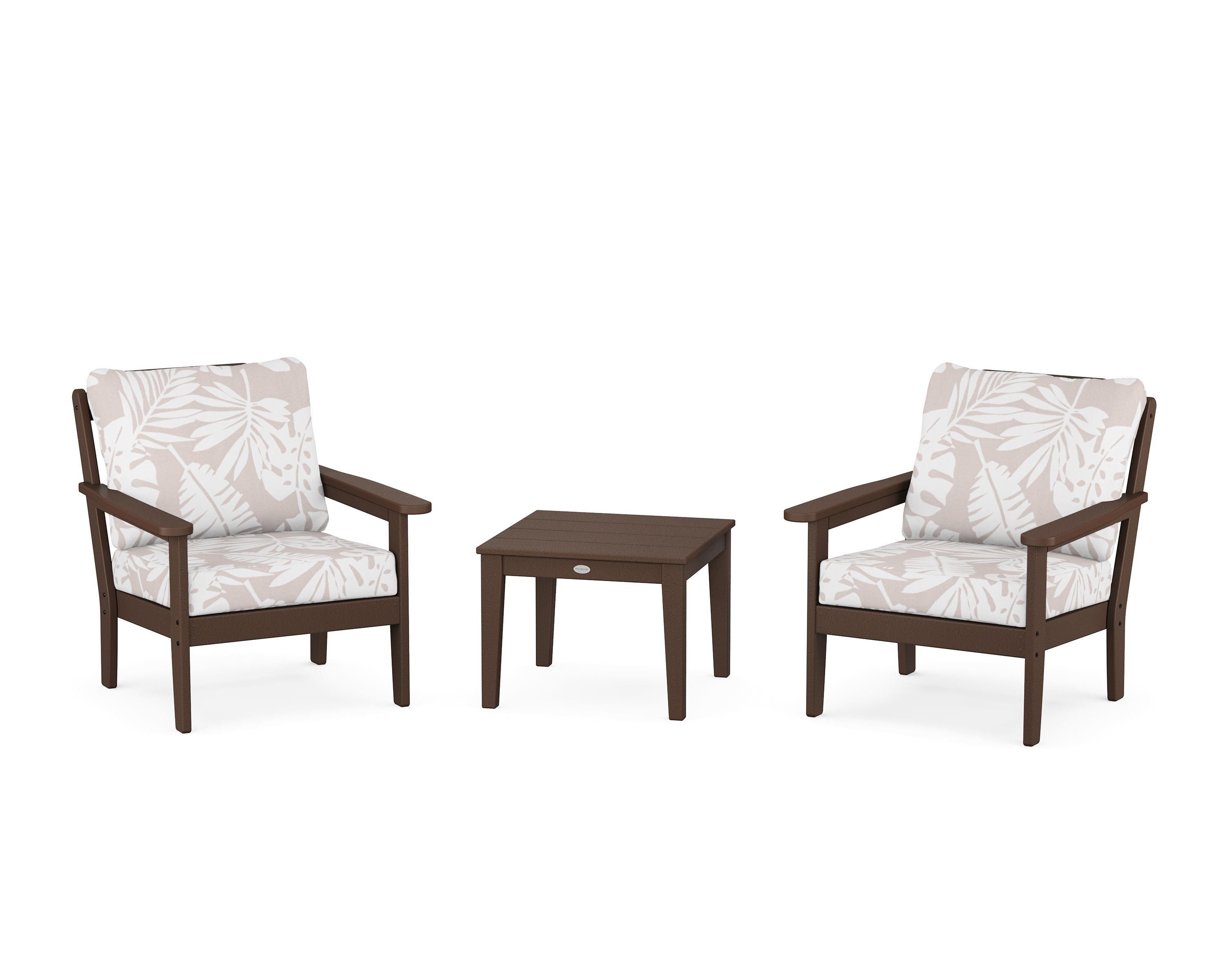 Country Living Cottage 3-Piece Deep Seating Set in Mahogany / Leaf Dune Burlap
