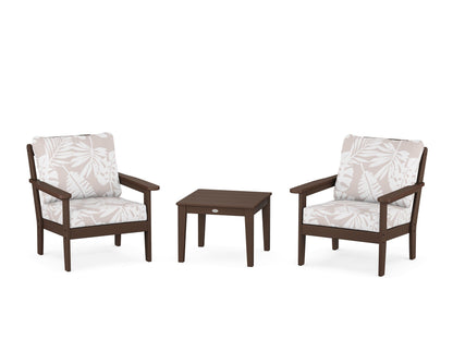 Country Living Cottage 3-Piece Deep Seating Set in Mahogany / Leaf Dune Burlap