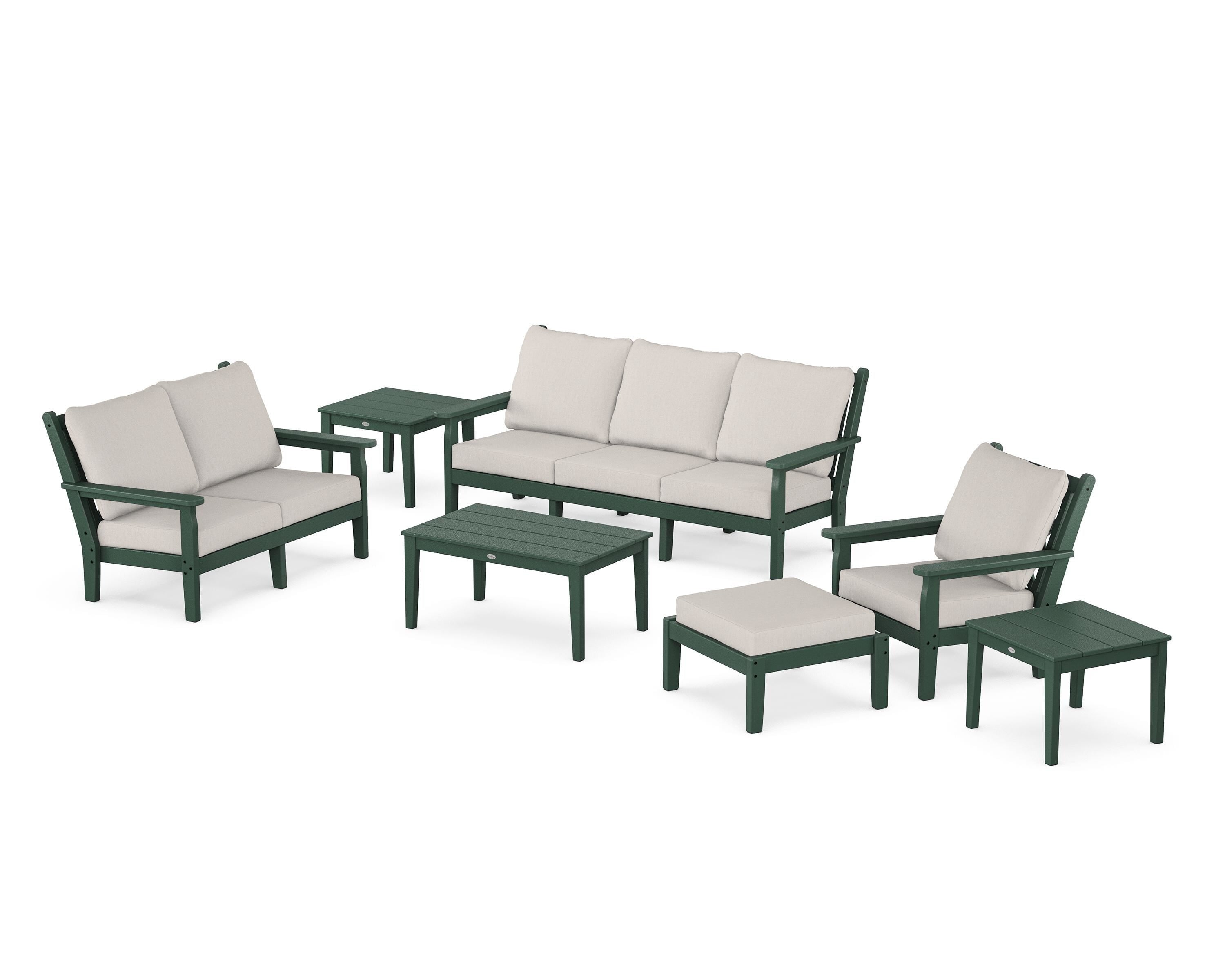 POLYWOOD® Chippendale 7-Piece Deep Seating Set in Green / Cast Ash