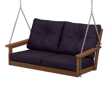 POLYWOOD® Vineyard Deep Seating Swing in Teak / Navy Linen