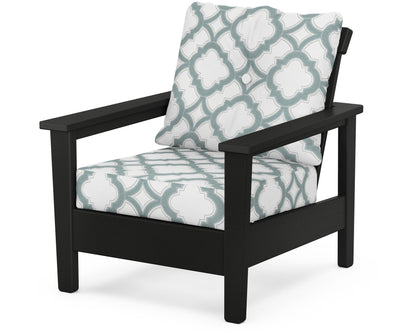 POLYWOOD® Prescott Deep Seating Chair in Black / Trellis Glacier Spa