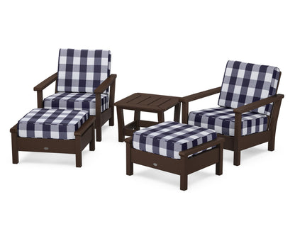 POLYWOOD® Harbour 5-Piece Deep Seating Chair Set in Mahogany / Buffalo Plaid Navy