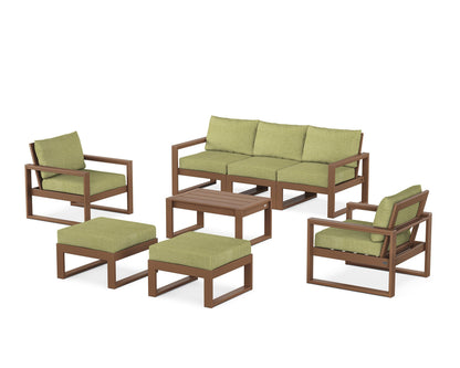 POLYWOOD® EDGE Sectional 8-Piece Lounge Sofa Set in Teak / Chartreuse Boucle