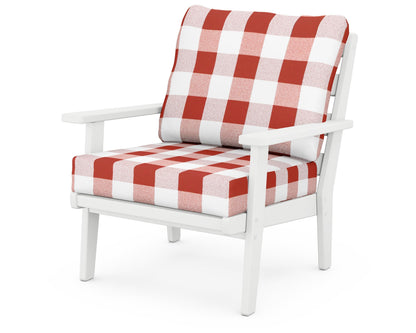POLYWOOD® Grant Park Deep Seating Chair in White / Buffalo Plaid Crimson