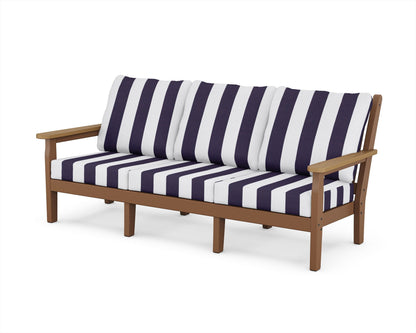 POLYWOOD® Chippendale Deep Seating Sofa in Teak / Natural / Cabana Stripe Navy