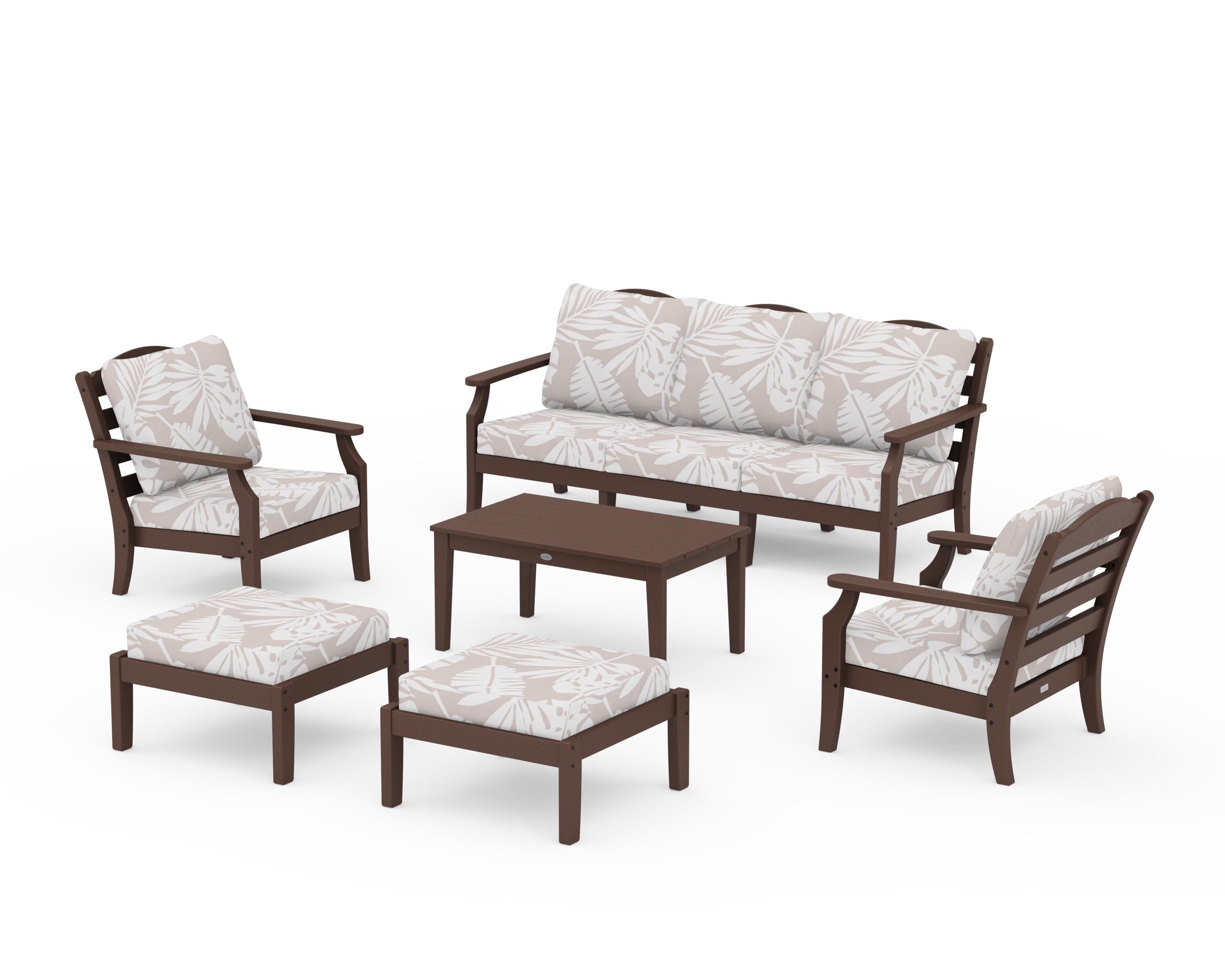 Draper James™ by  POLYWOOD® Savannah 6-Piece Lounge Sofa Set in Mahogany / Leaf Dune Burlap