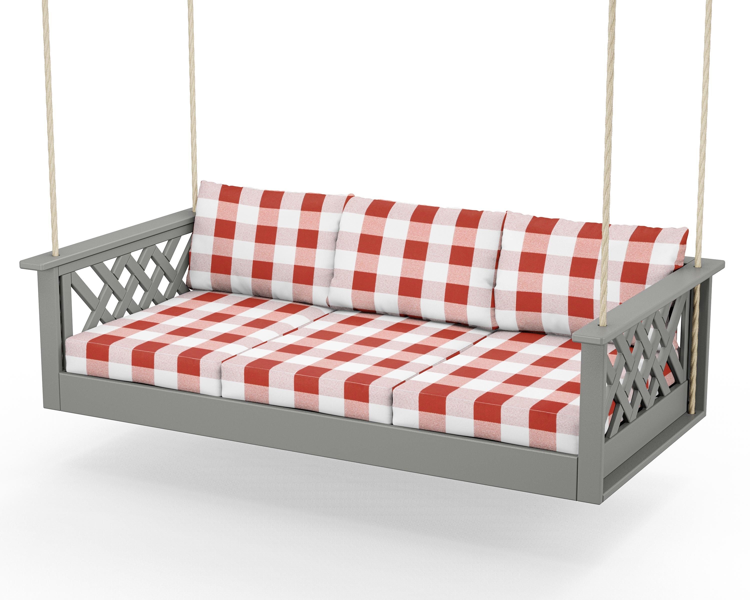 Country Living Wovendale Daybed Swing in Slate Grey / Buffalo Plaid Crimson