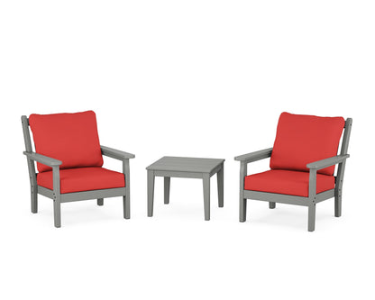 POLYWOOD® Chippendale 3-Piece Deep Seating Set in Slate Grey / Crimson Linen