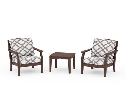Draper James™ by  POLYWOOD® Savannah 3-Piece Deep Seating Set in Mahogany / Trellis Grey Mist