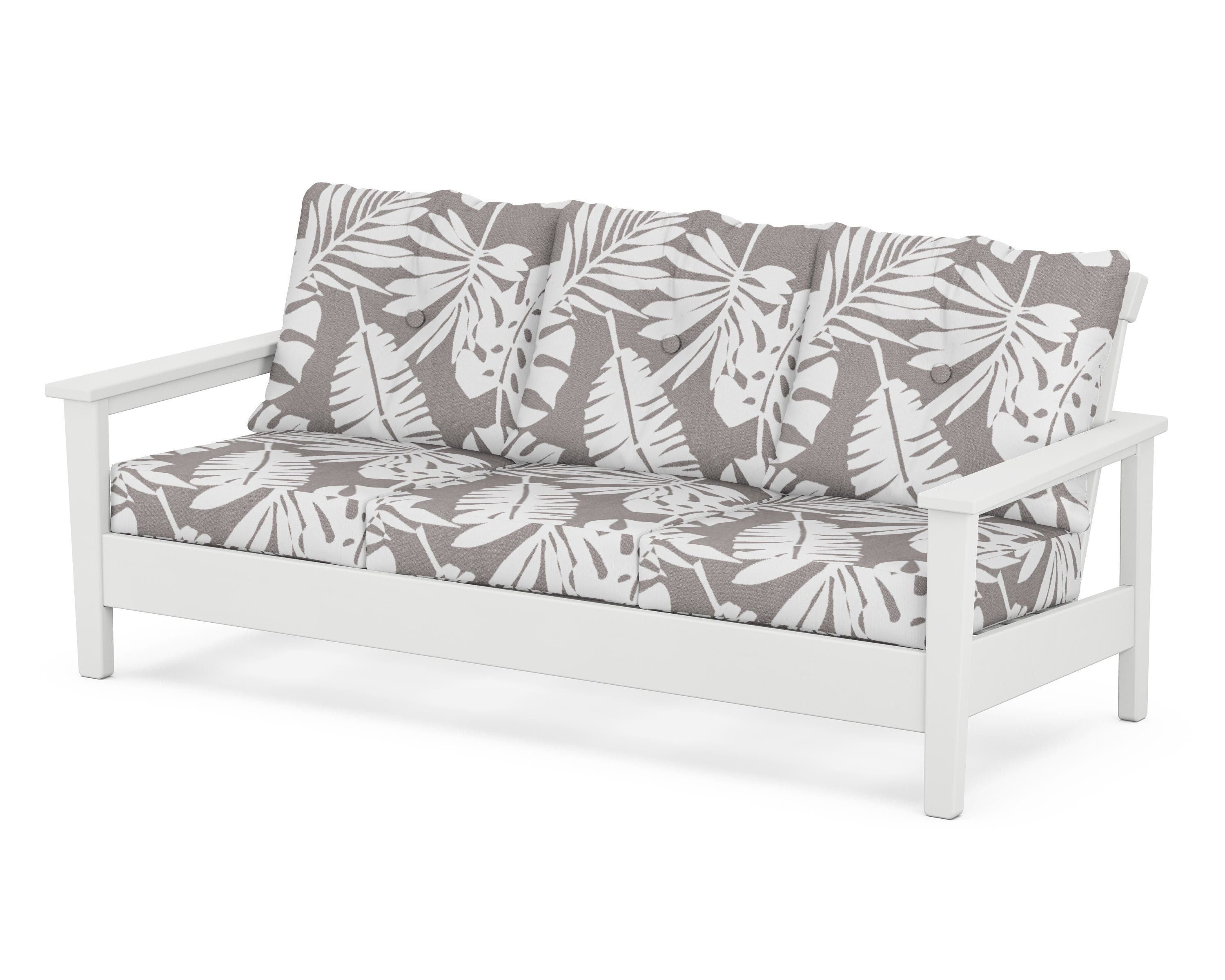 POLYWOOD® Prescott Deep Seating Sofa in White / Leaf Grey Mist
