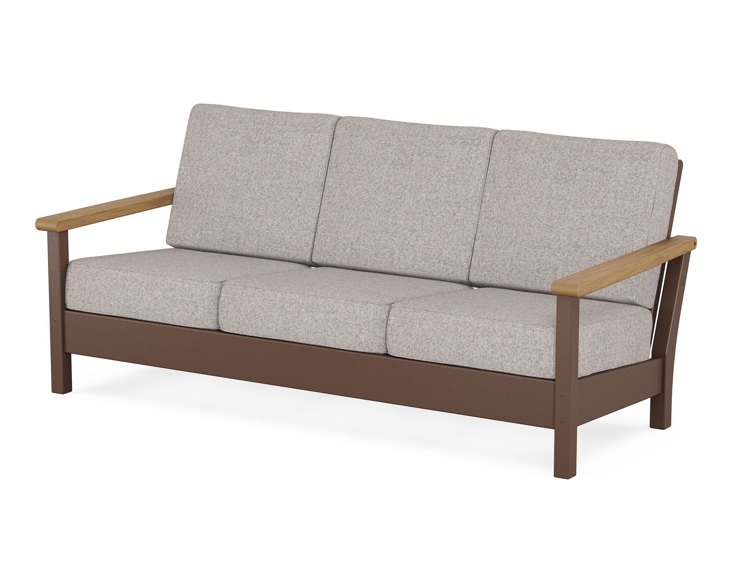 POLYWOOD® Harbour Deep Seating Sofa in Mahogany / Natural / Weathered Tweed