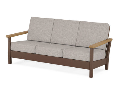 POLYWOOD® Harbour Deep Seating Sofa in Mahogany / Natural / Weathered Tweed