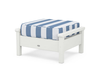 POLYWOOD® Harbour Deep Seating Ottoman in Vintage White / Cabana Stripe Sky Blue
