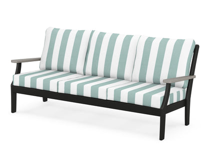 POLYWOOD® Braxton Deep Seating Sofa in Black / Driftwood / Cabana Stripe Glacier Spa