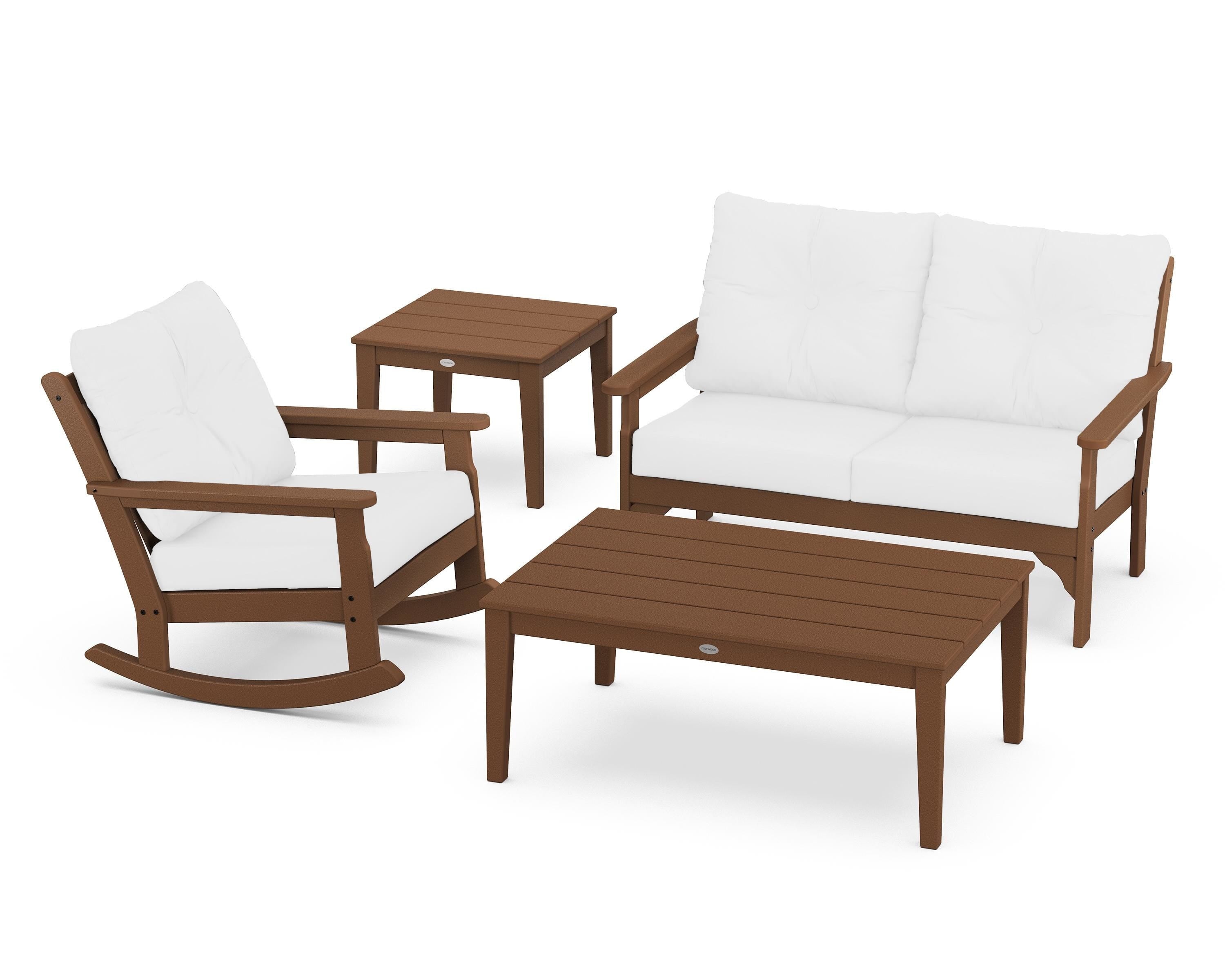 POLYWOOD® Vineyard 4-Piece Deep Seating Rocker Set in Teak / Natural