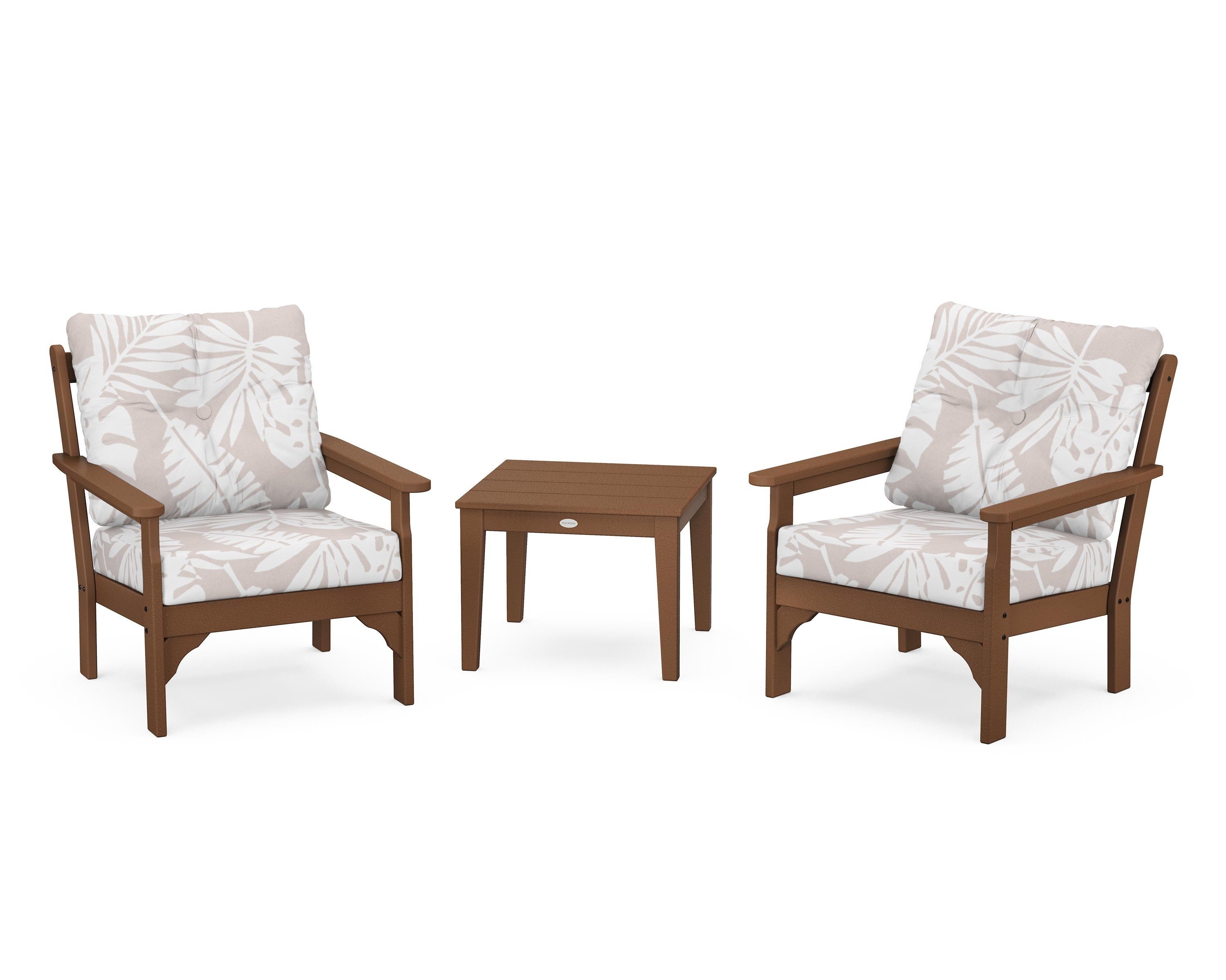 POLYWOOD® Vineyard 3-Piece Deep Seating Set in Teak / Leaf Dune Burlap