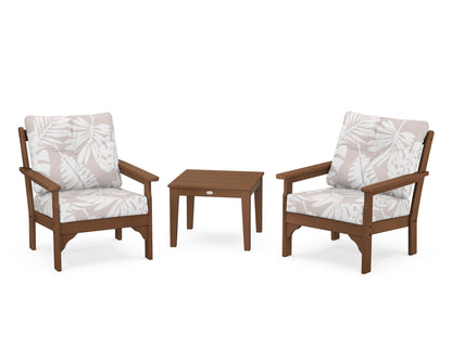 POLYWOOD® Vineyard 3-Piece Deep Seating Set in Teak / Leaf Dune Burlap