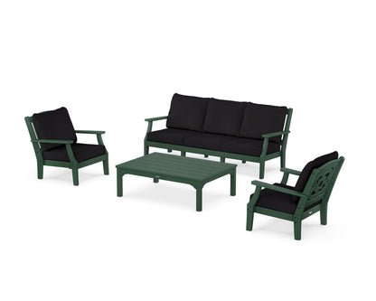Martha Stewart by POLYWOOD® Chinoiserie 4-Piece Deep Seating Set with Sofa in Green / Midnight Linen