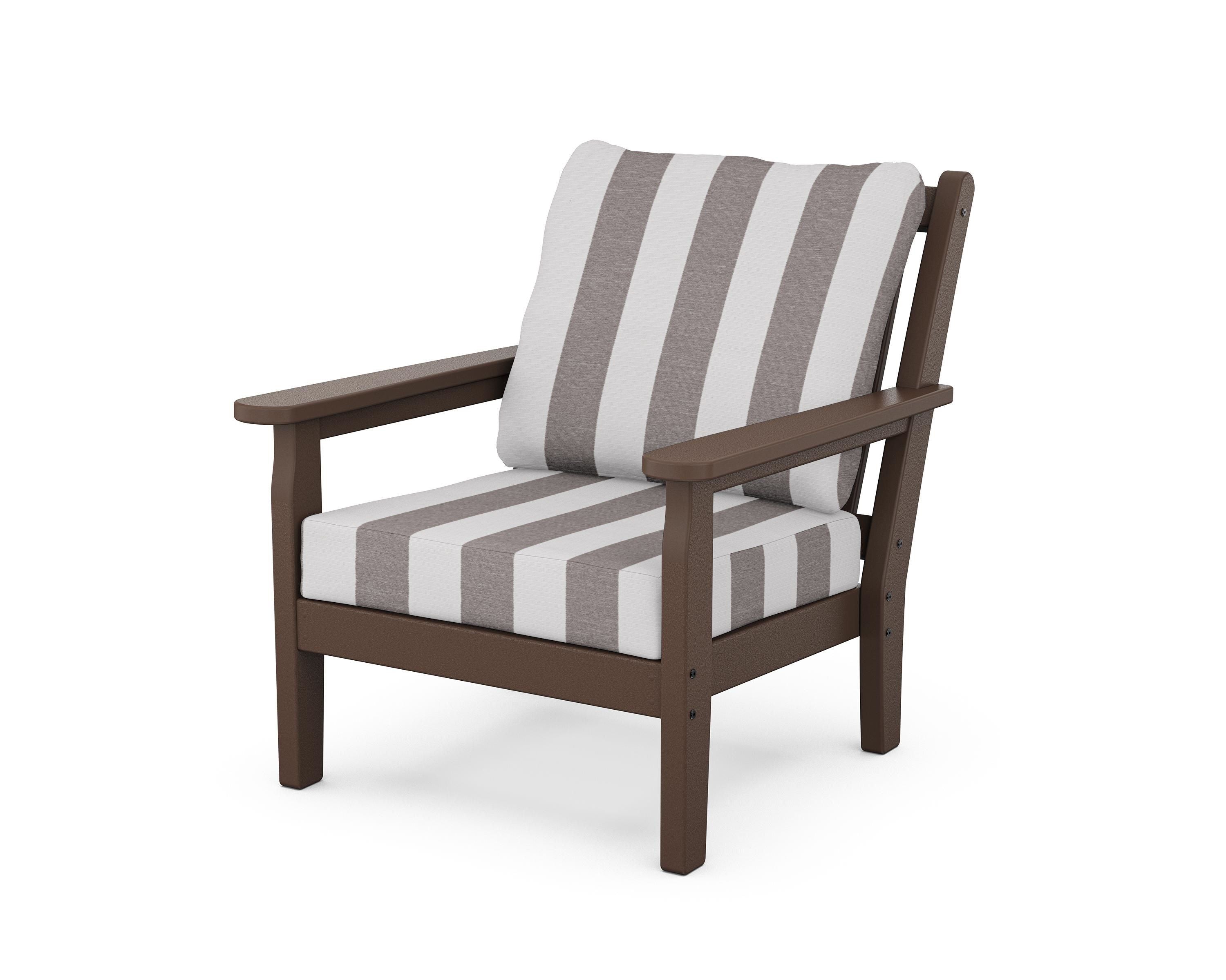 POLYWOOD® Chippendale Deep Seating Chair in Mahogany / Cabana Stripe Grey Mist