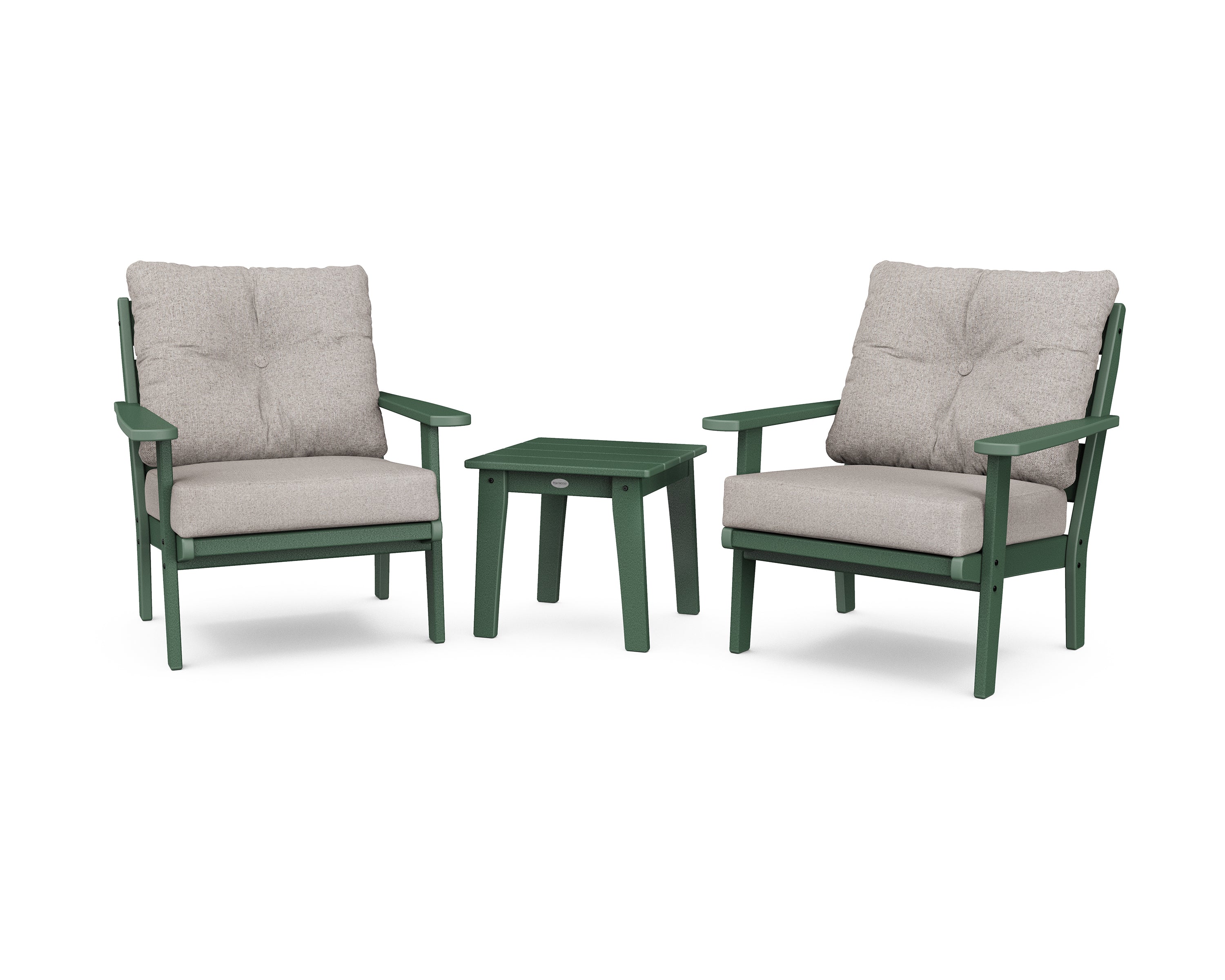 POLYWOOD® Lakeside 3-Piece Deep Seating Chair Set in Green / Weathered Tweed