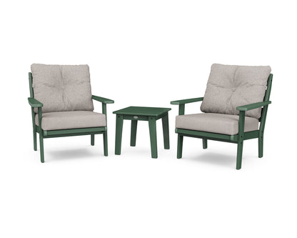 POLYWOOD® Lakeside 3-Piece Deep Seating Chair Set in Green / Weathered Tweed