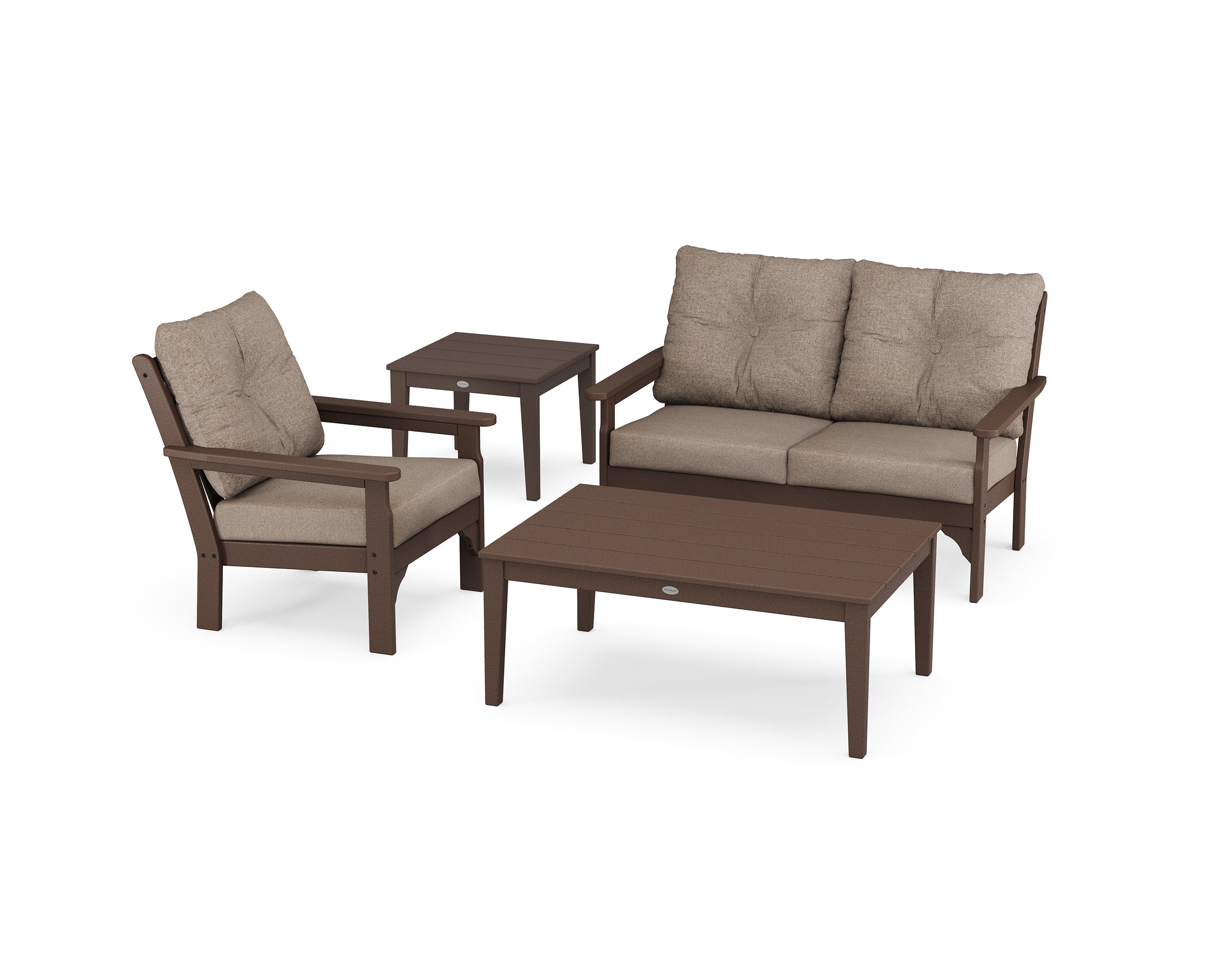 POLYWOOD® Vineyard 4-Piece Deep Seating Set in Mahogany / Spiced Burlap