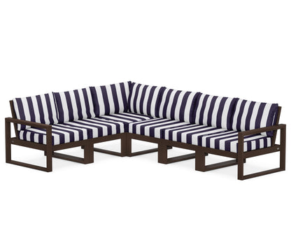 POLYWOOD® EDGE 6-Piece Modular Deep Seating Set in Mahogany / Cabana Stripe Navy