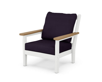 POLYWOOD® Chippendale Deep Seating Chair in White / Natural / Navy Linen