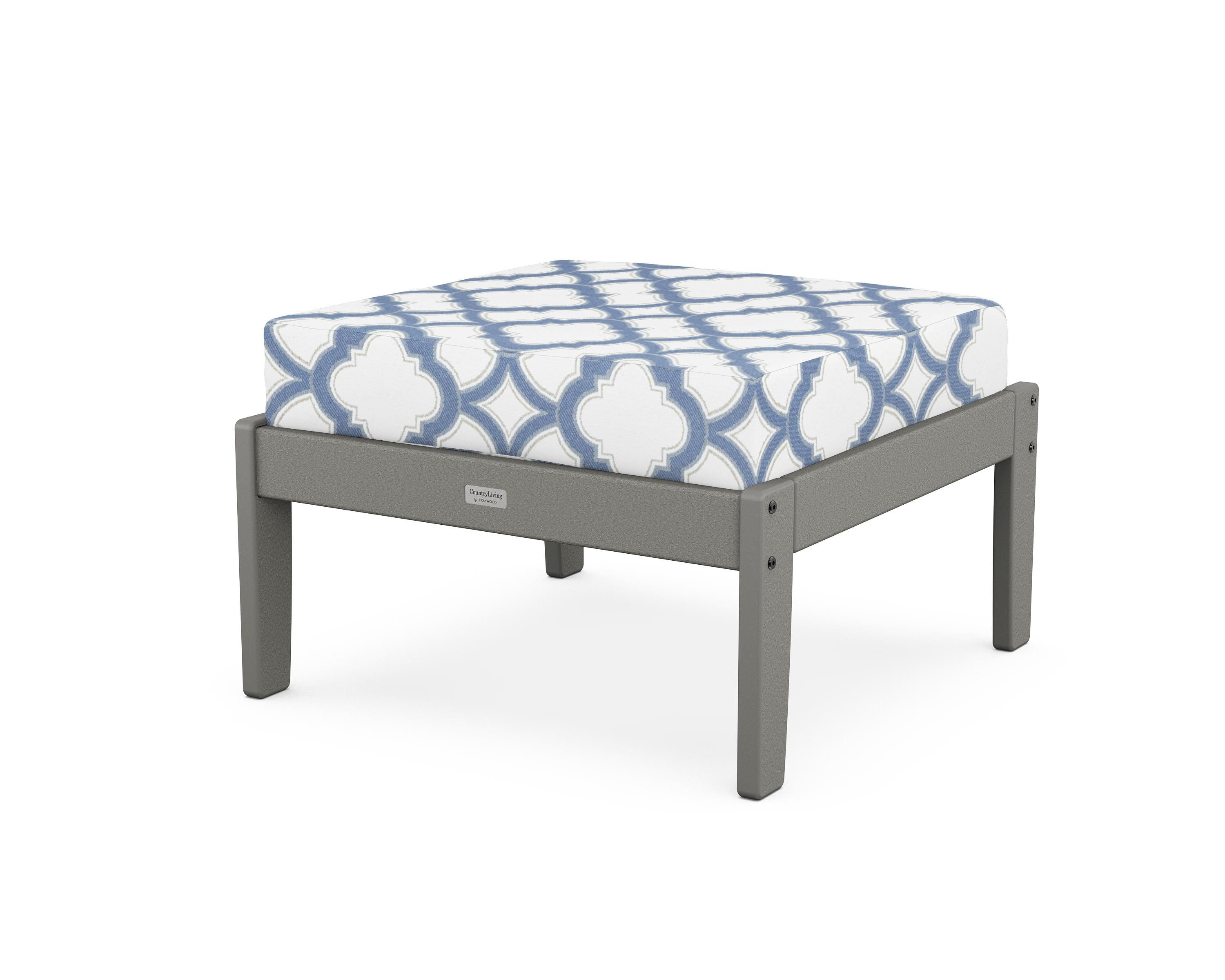 Country Living Cottage Deep Seating Ottoman in Slate Grey / Trellis Sky Blue