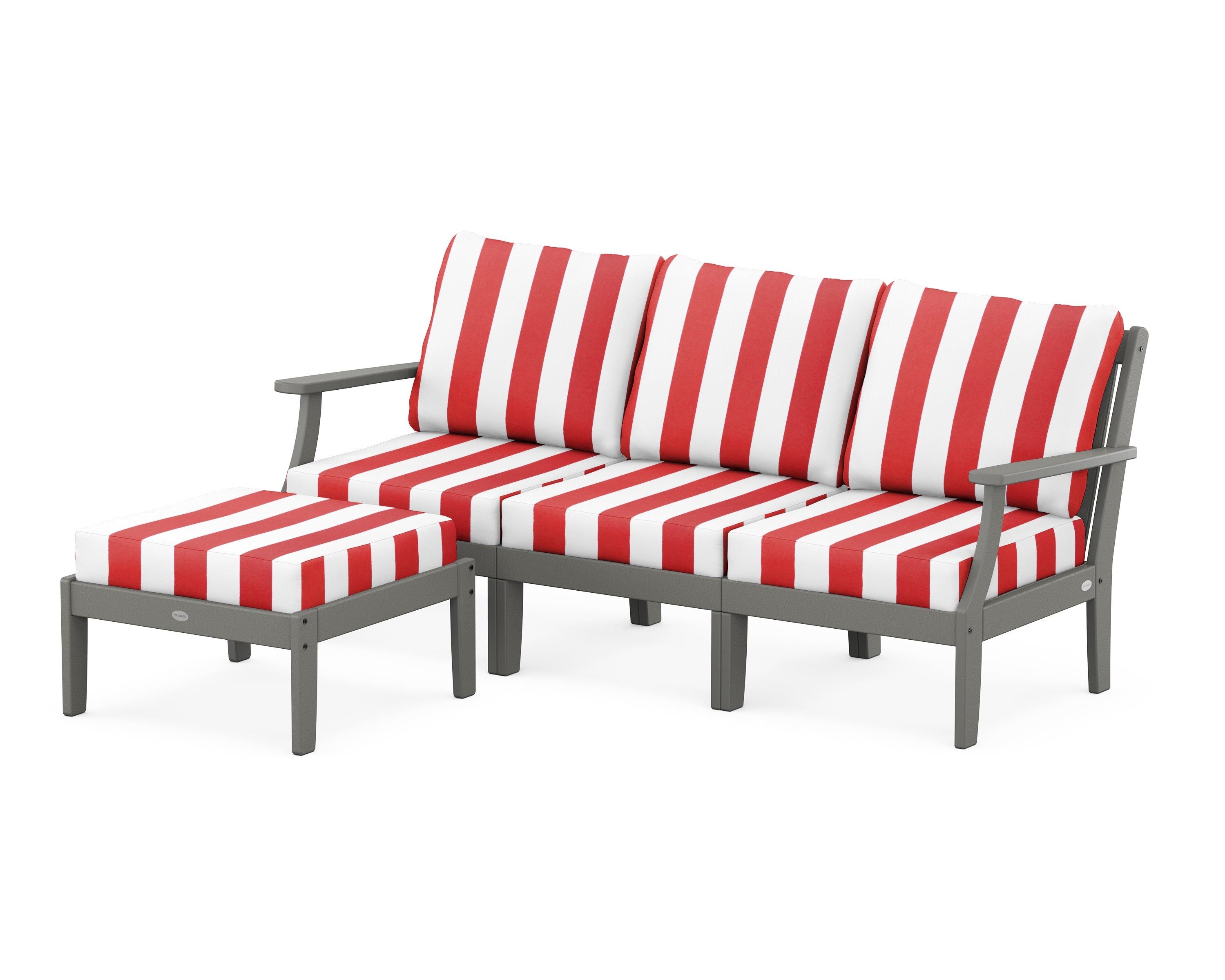 POLYWOOD® Braxton Modular 4-Piece Deep Seating Set with Ottoman in Slate Grey / Cabana Stripe Crimson