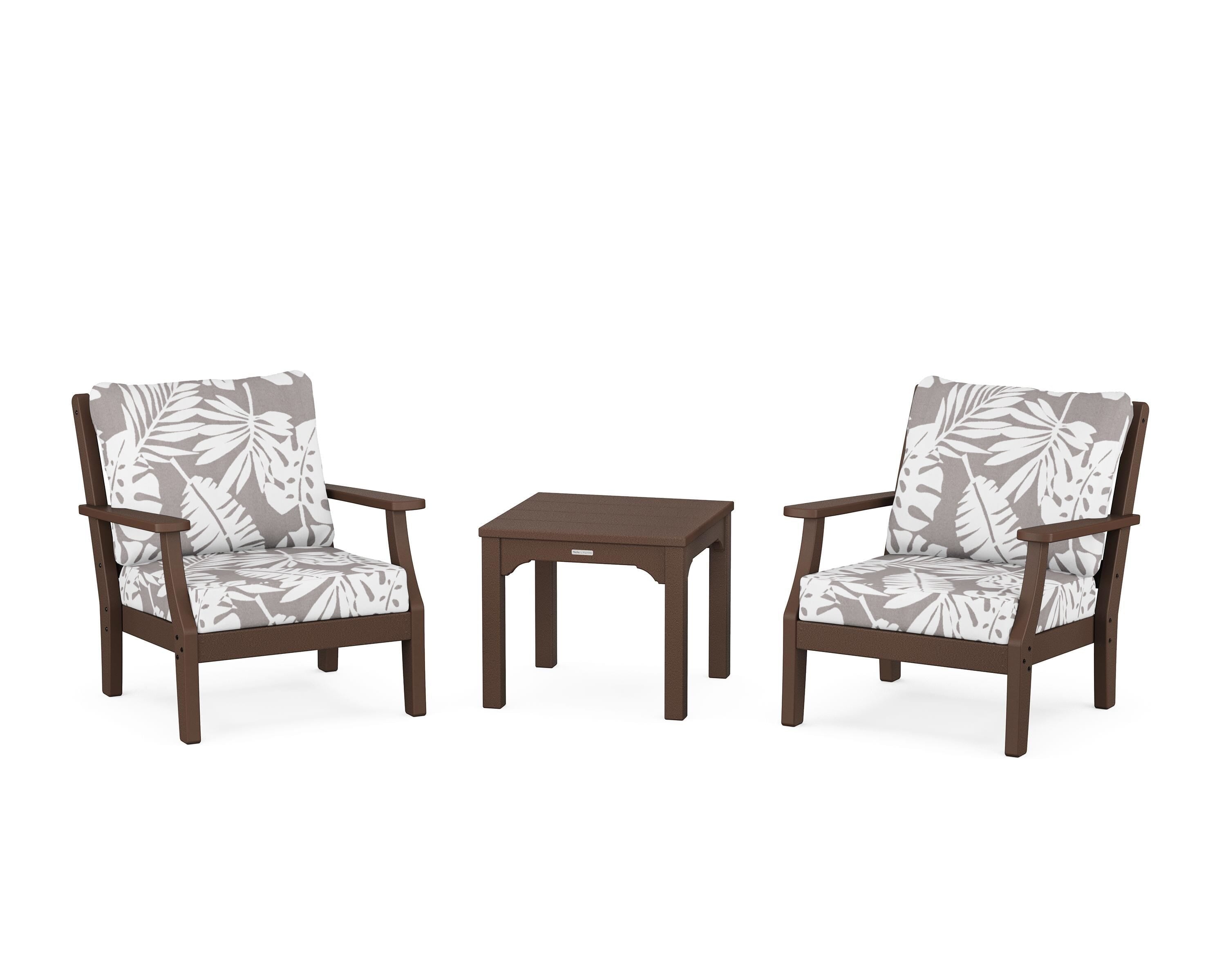 Martha Stewart by POLYWOOD® Chinoiserie 3-Piece Deep Seating Set in Mahogany / Leaf Grey Mist