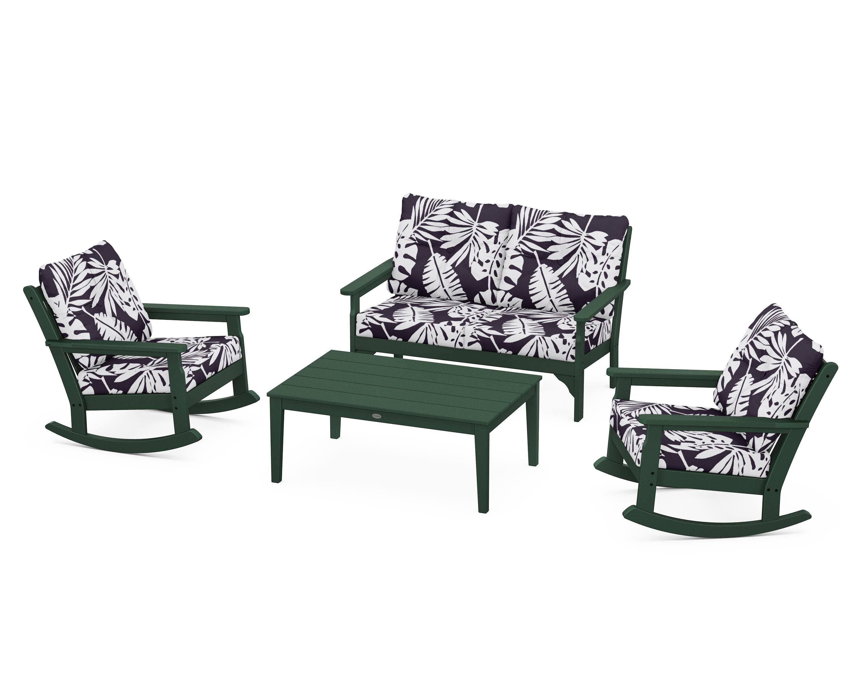 POLYWOOD® Vineyard 4-Piece Deep Seating Rocking Chair Set in Green / Leaf Navy