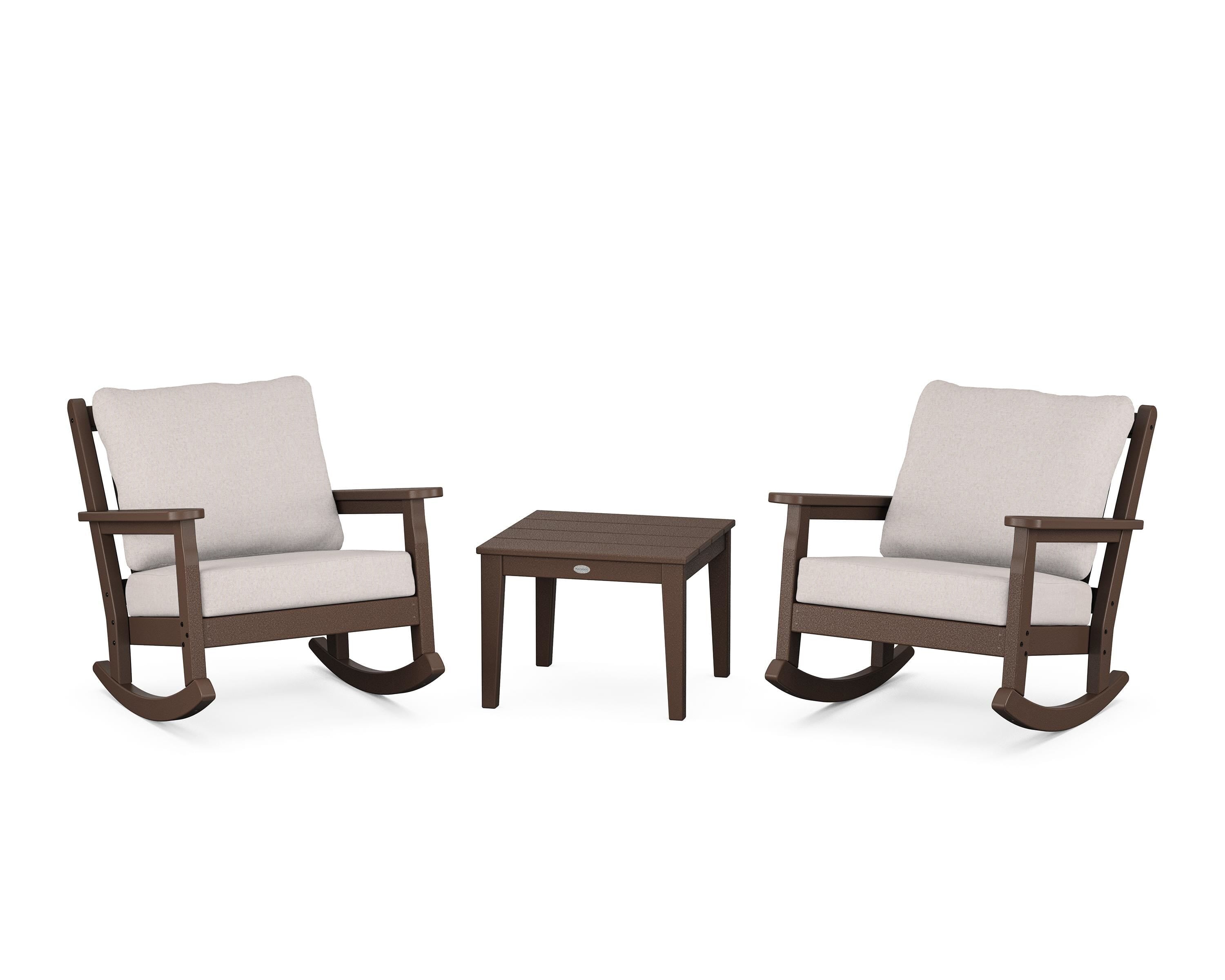 POLYWOOD® Chippendale 3-Piece Deep Seating Rocker Set in Mahogany / Dune Burlap