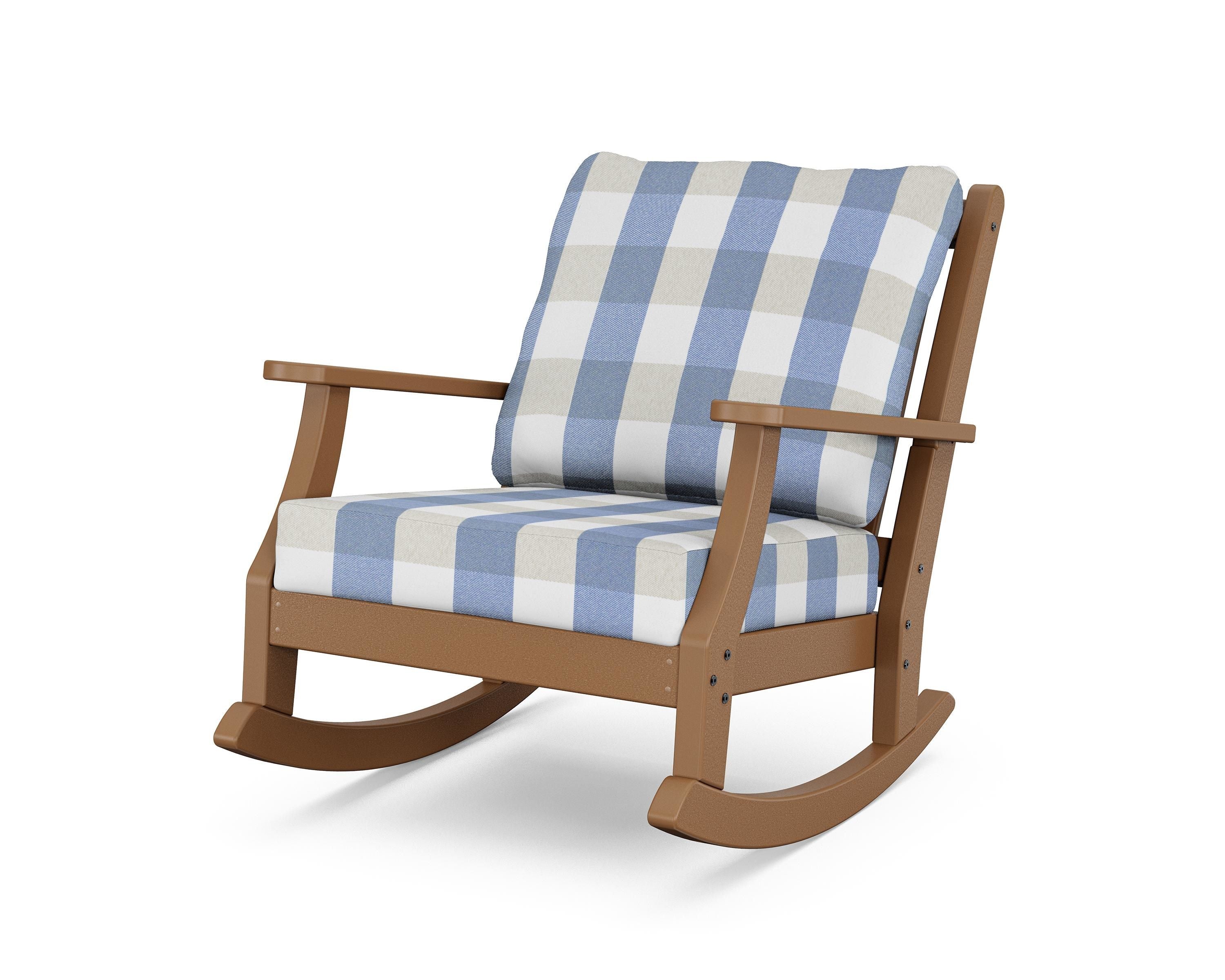 Country Living Wovendale Deep Seating Rocking Chair in Teak / Buffalo Plaid Sky Blue