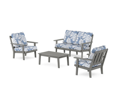 POLYWOOD® Oxford 4-Piece Deep Seating Set with Loveseat in Slate Grey / Leaf Sky Blue