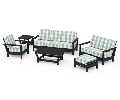 POLYWOOD® Harbour 6-Piece Outdoor Living Set in Black / Buffalo Plaid Glacier Spa