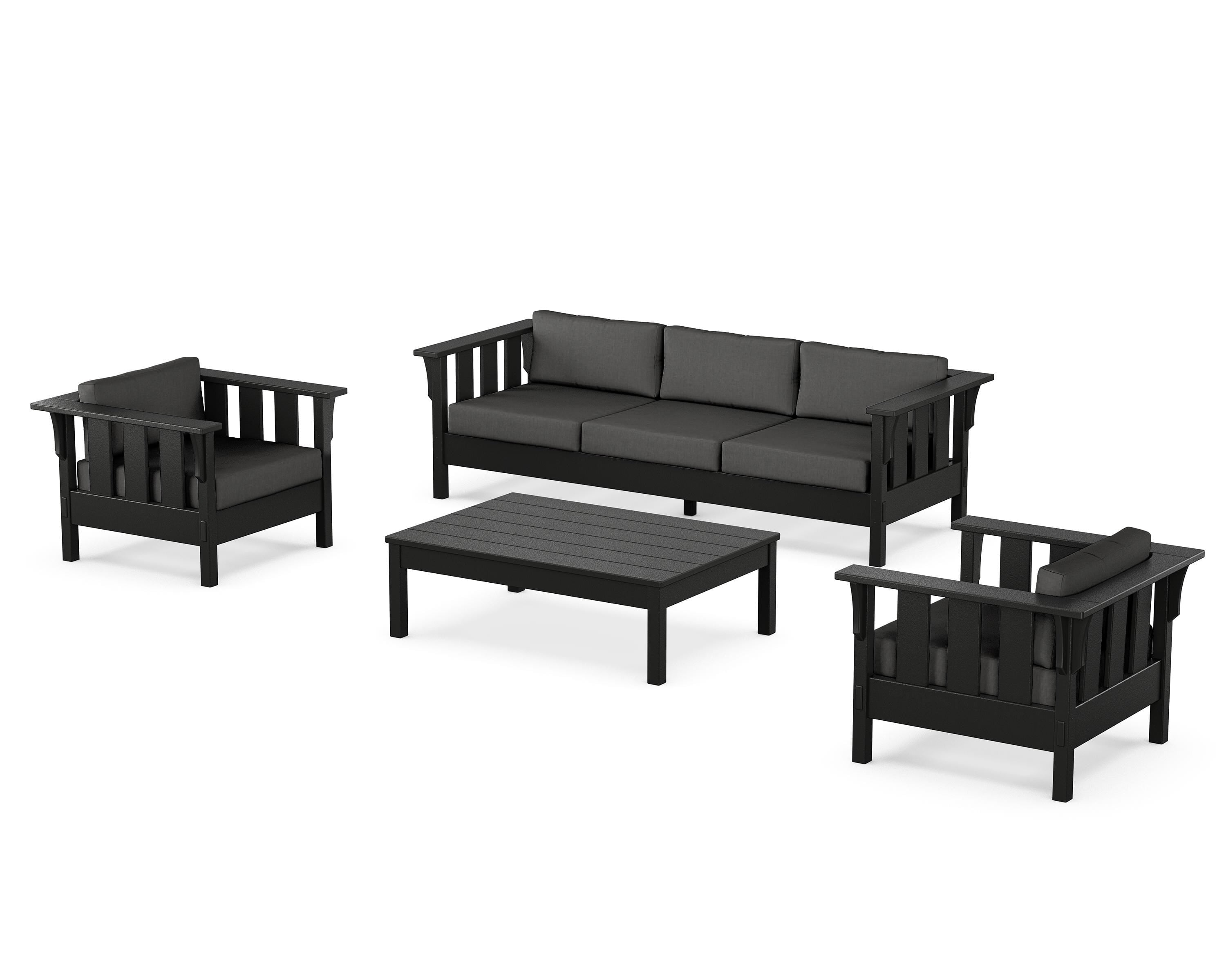 Martha Stewart by POLYWOOD® Acadia 4-Piece Deep Seating Set with Sofa in Black / Spectrum Carbon