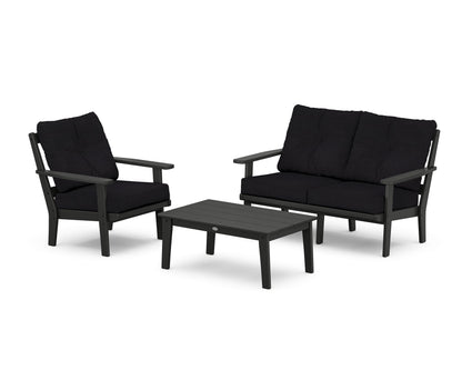 POLYWOOD® Oxford 3-Piece Deep Seating Set with Loveseat in Black / Midnight Linen