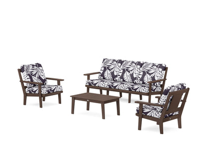 POLYWOOD® Prairie 4-Piece Deep Seating Set with Sofa in Mahogany / Leaf Navy