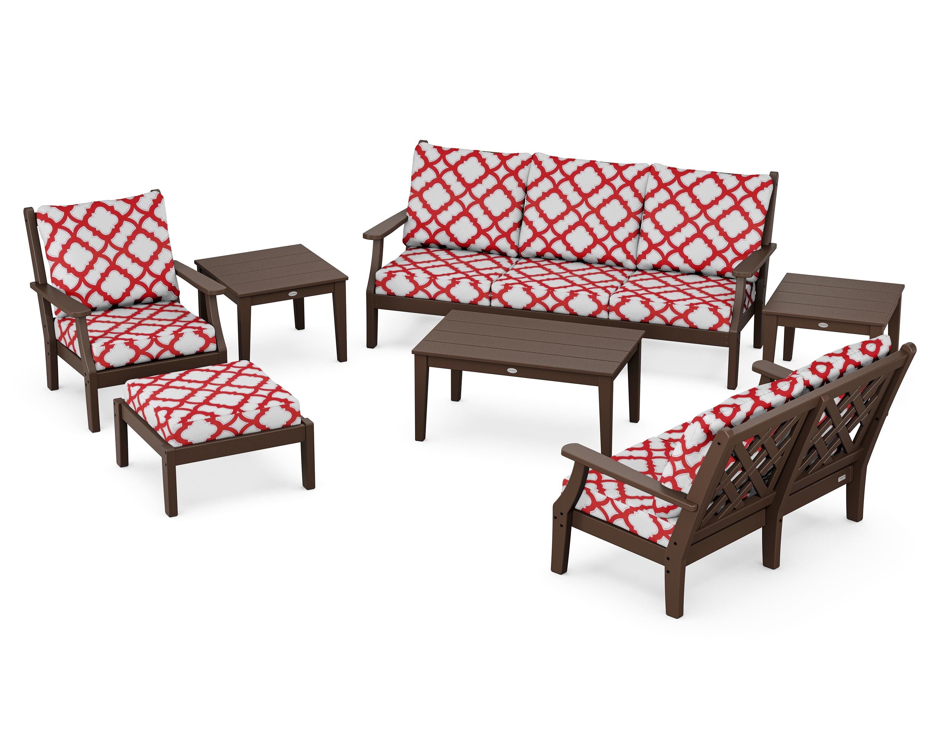 Country Living Wovendale 7-Piece Deep Seating Set in Mahogany / Trellis Crimson