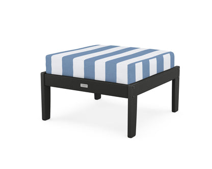 Country Living Cottage Deep Seating Ottoman in Black / Cabana Stripe Sky Blue