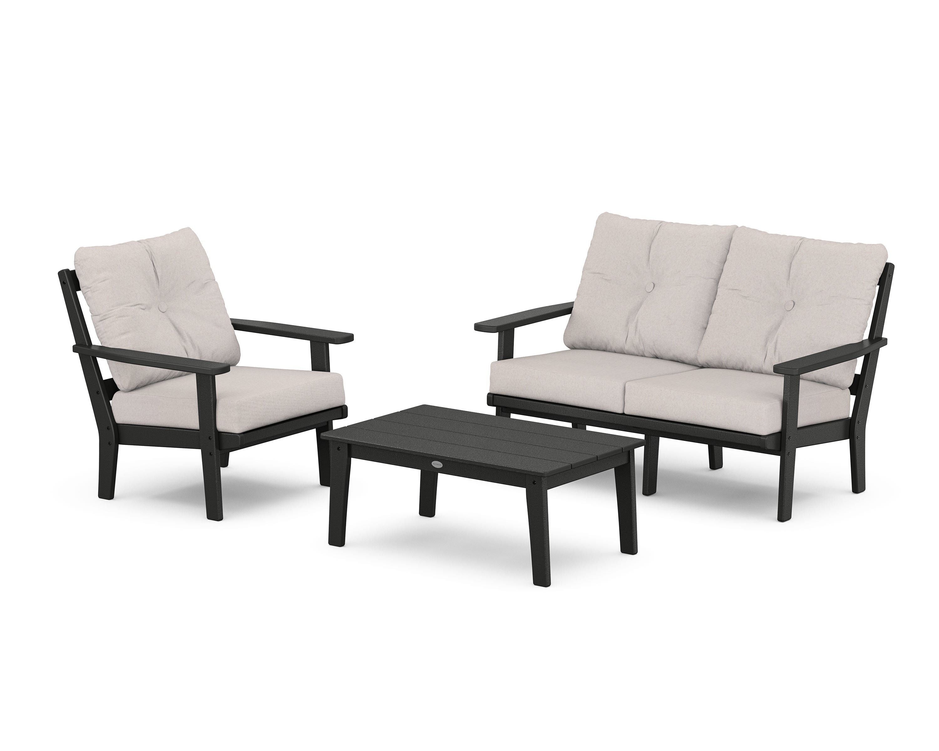 POLYWOOD® Prairie 3-Piece Deep Seating Set with Loveseat in Black / Dune Burlap