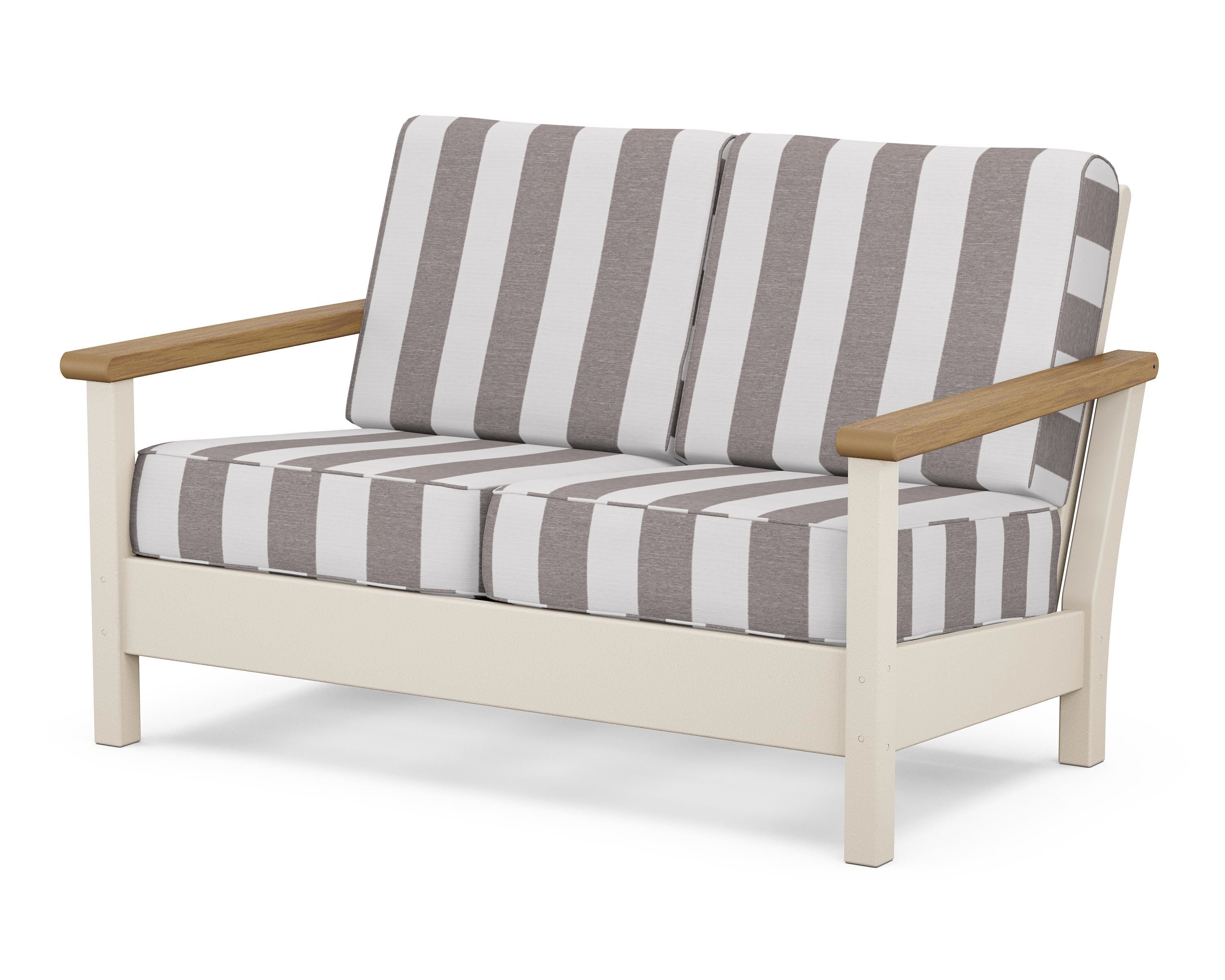 POLYWOOD® Harbour Deep Seating Loveseat in Sand / Natural / Cabana Stripe Grey Mist